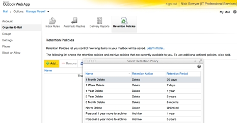 Outlook Web Access - Mailbox Retention